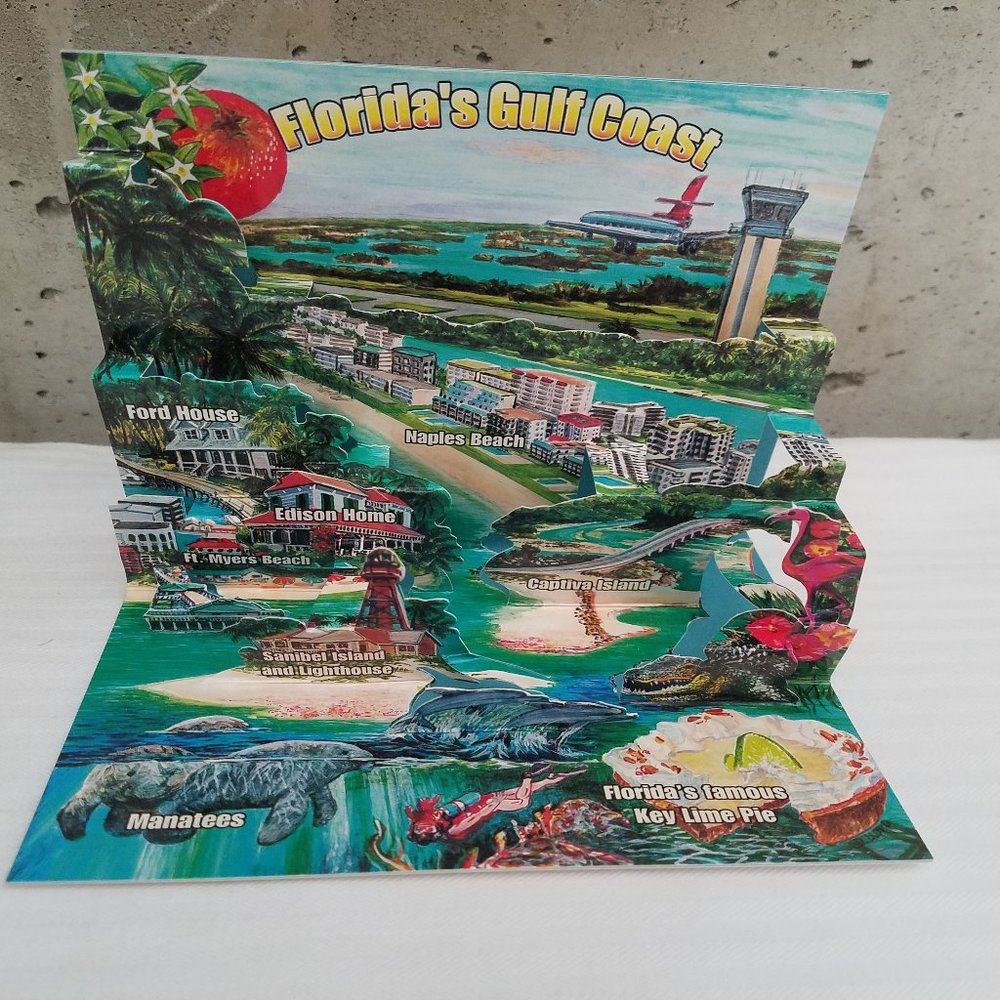VTG Florida's Gulf Coast Popup Postcard Ft Myers Beach Sanibel Captiva Island